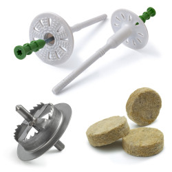 WDVS SET (Ø8mm Dämmstoffdübel mit Metalldorn und Torx-Antrieb + Mineralwolle Rondelle + Metall Fräser)