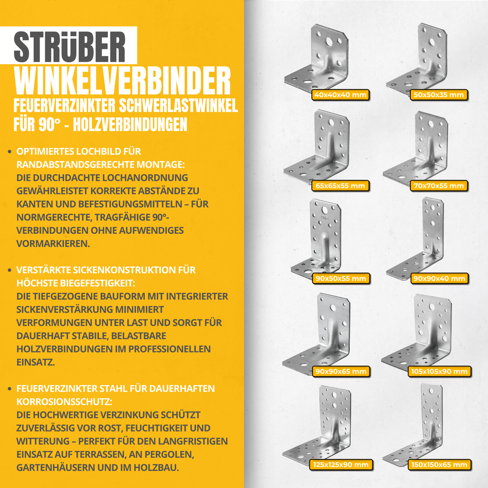 STRÜBER Winkelverbinder mit Sicke 40x40x40 mm / 10 Stück