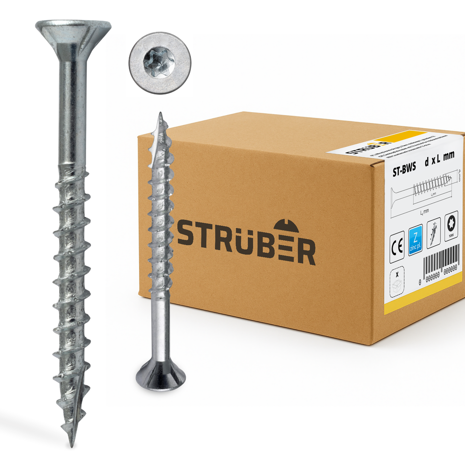 STRÜBER Universalschrauben 5,0 x 80 mm / 200 Stk. - Spanplattenschrauben mit Senkkopf und Torx-Antrieb - Verzinkte Holzschrauben mit Teilgewinde