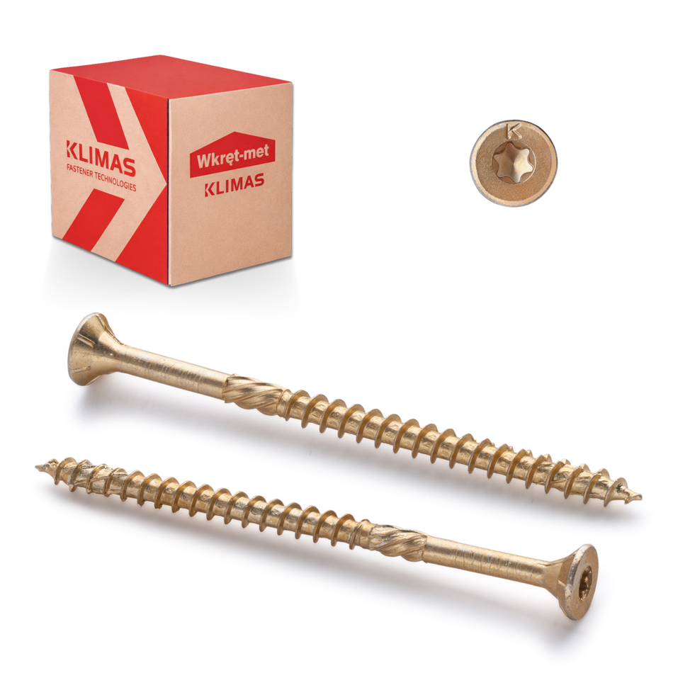 KLIMAS Holzschrauben 3,0x30 mm / 500 Stk. - Spanplattenschrauben mit Senkkopf und Torx-Antrieb - Gelb verzinkte Universalschrauben