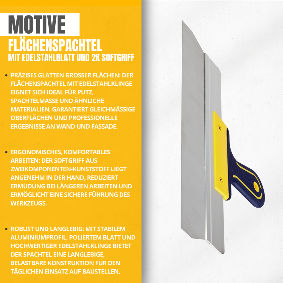Flächenspachtel 150mm - Fassadenspachtel mit Edelstahlblatt und 2K Softgriff