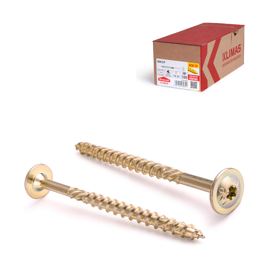 KLIMAS Tellerkopfschrauben 8x220 mm / 50 Stk. - Holzschrauben mit Torx-Antrieb - Gelb verzinkte Konstruktionsschrauben