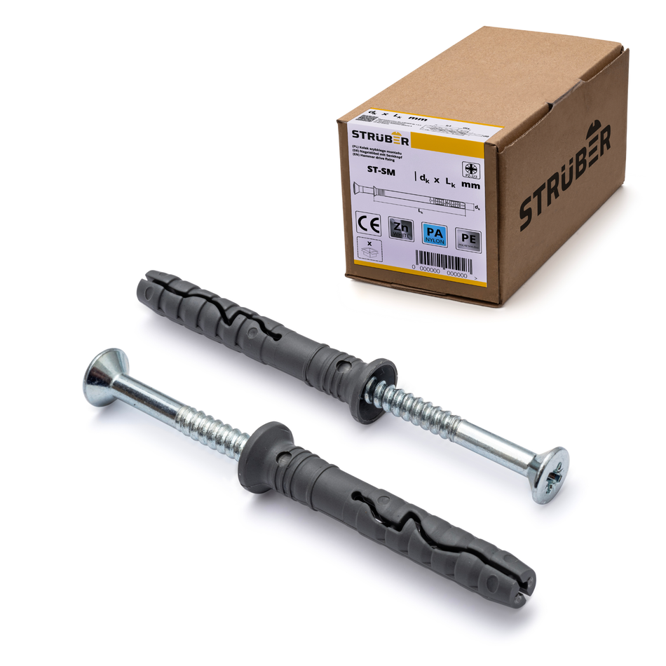STRÜBER Nageldübel 6x40 mm / 200 Stück - Schnellmontage Schlagdübel mit Senkkopfschrauben