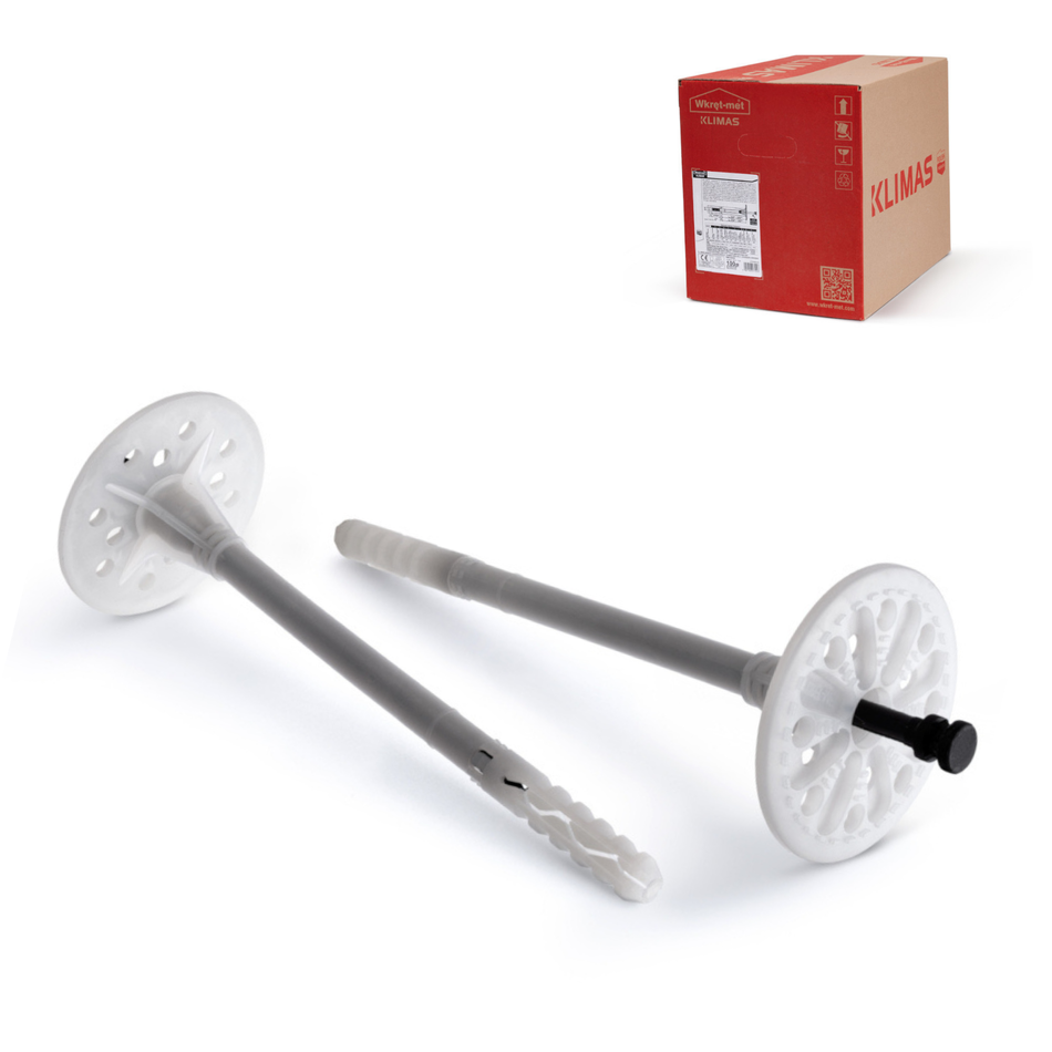 KLIMAS Dämmstoffdübel 10x70mm / 200 Stk. - Tellerdübel aus Nylon mit Kunststoffnagel - Schlagdübel für WDVS - Thermodübel für Styropor EPS
