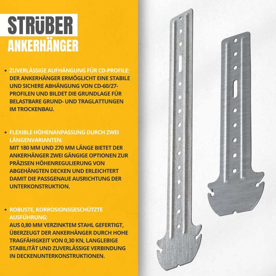 STRÜBER Ankerhänger 180 mm / 100 Stk. - für Deckenprofile CD 60/27