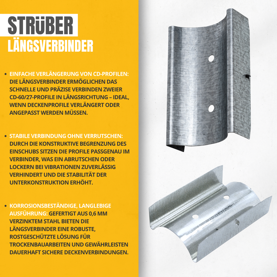 STRÜBER Längsverbinder 100 Stk. / 08 mm - für Deckenprofile CD 60/27