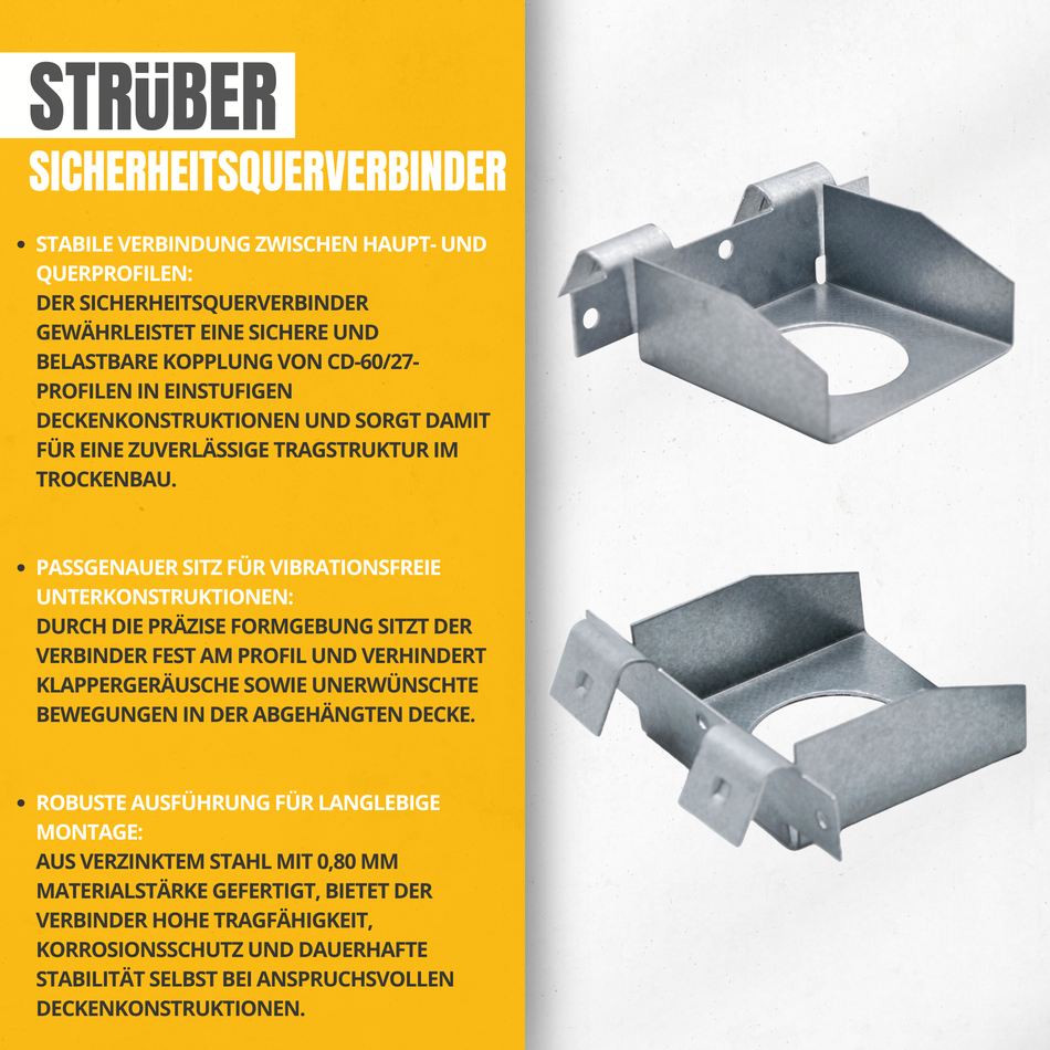 STRÜBER Sicherheitsquerverbinder 100 Stk. / 08 mm - für Deckenprofile CD 60/27