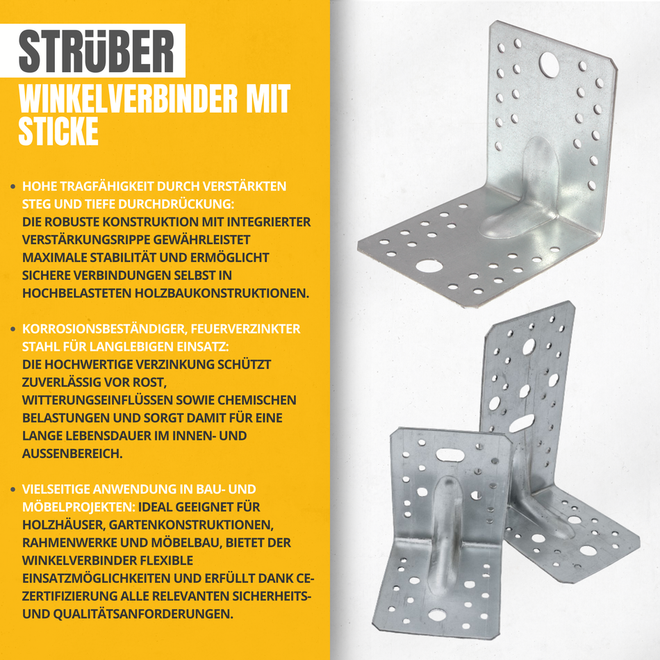 Winkelverbinder mit Sticke 40x40x40 mm / 50 Stk. - Holzverbinder mit Steg verzinkt