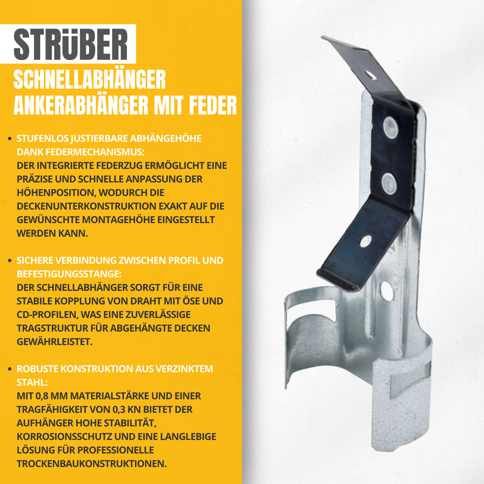 STRÜBER Schnellabhänger - Ankerabhänger mit Feder 100 Stk. / 08 mm - für Deckenprofile CD 60/27