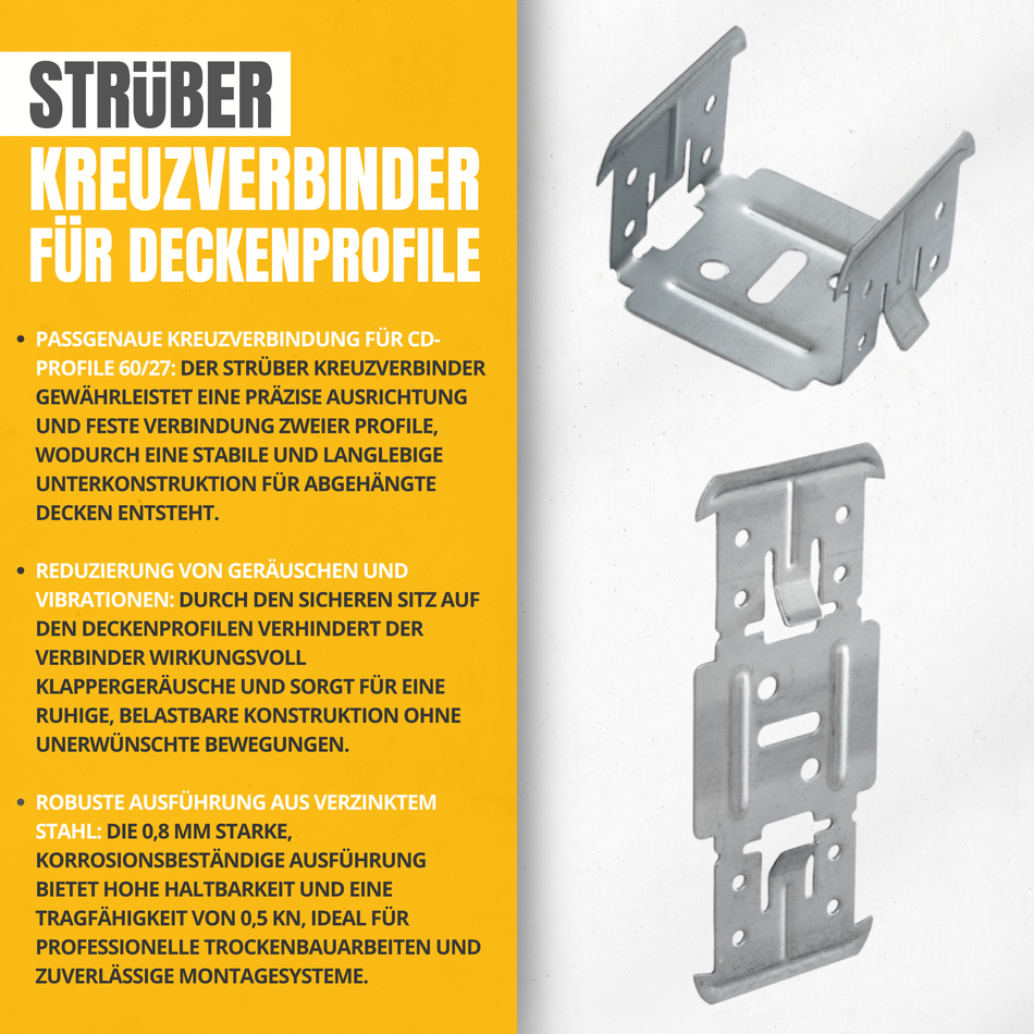 STRÜBER Kreuzverbinder 100 Stk. / 08 mm - für Deckenprofile CD 60/27