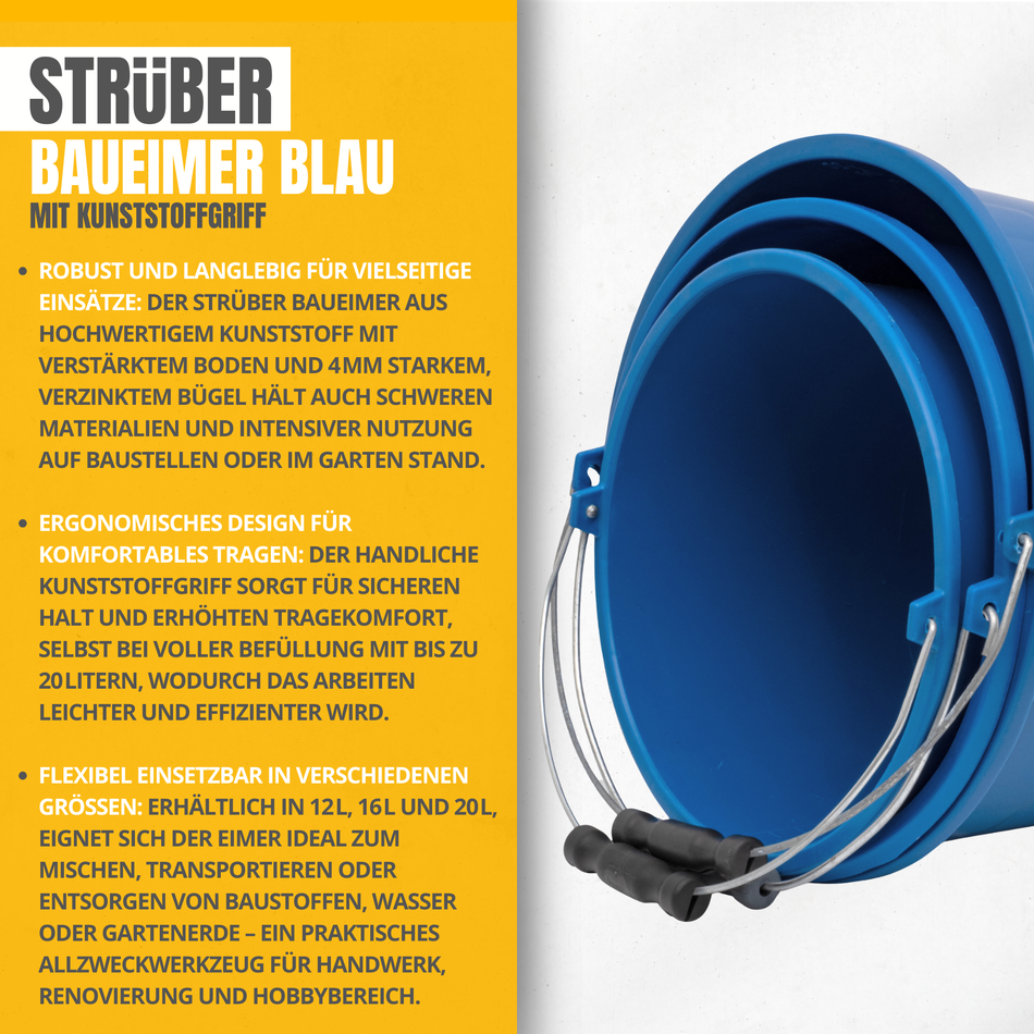 STRÜBER Baueimer blau mit Kunststoffgriff 12 L