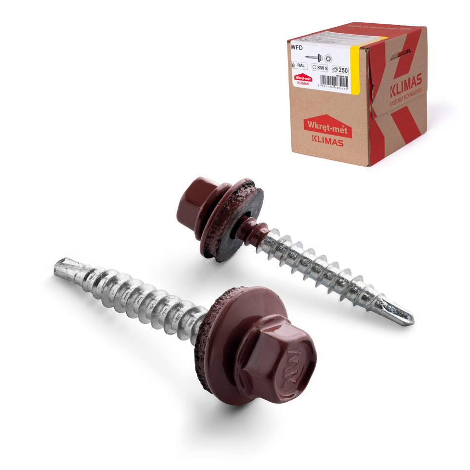 KLIMAS Trapezblechschrauben 4,8x55 mm / 200 Stk. / RAL 3005 - Weinrot - Selbstbohrende Bohrschrauben mit Dichtscheibe