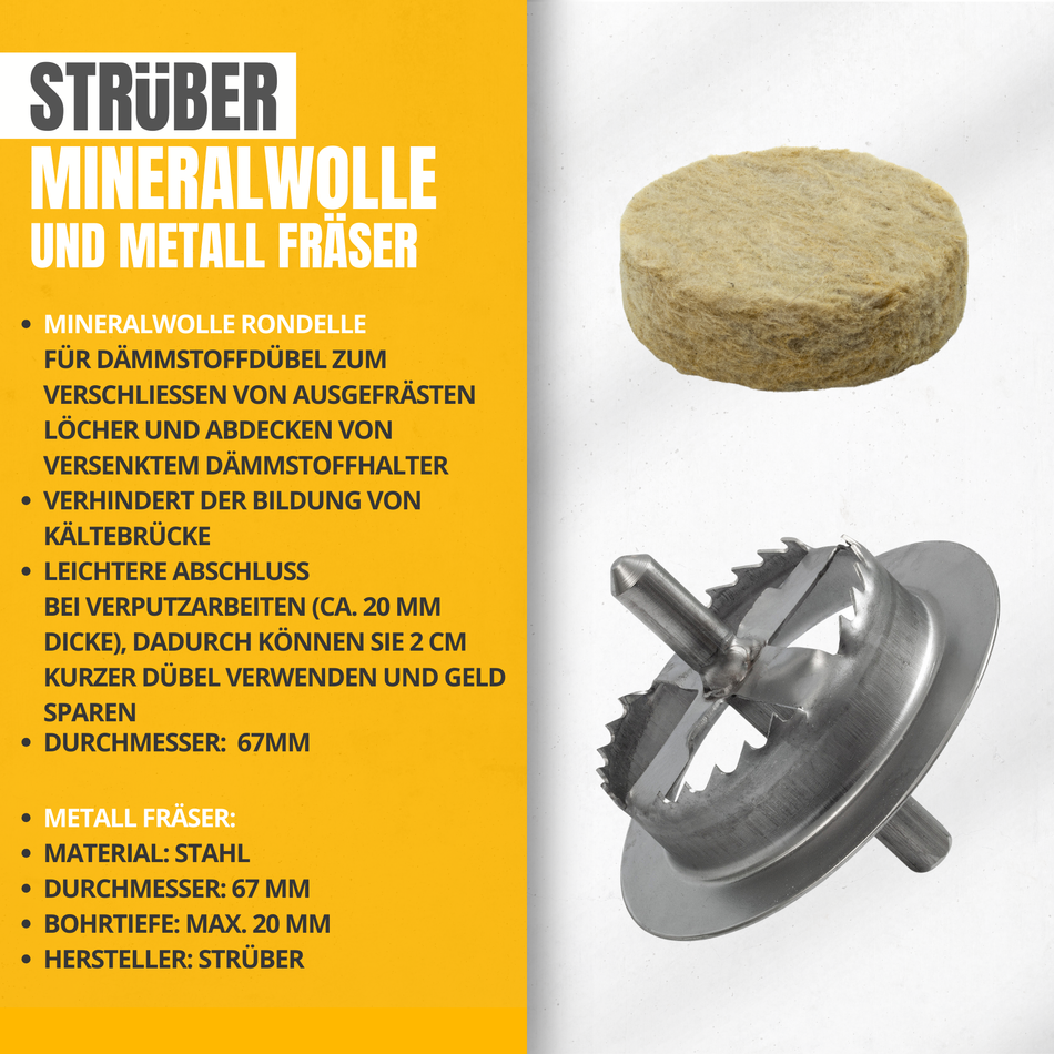 STRÜBER WDVS SET (100 Mineralwolle Rondelle + 1 Metall Fräser)