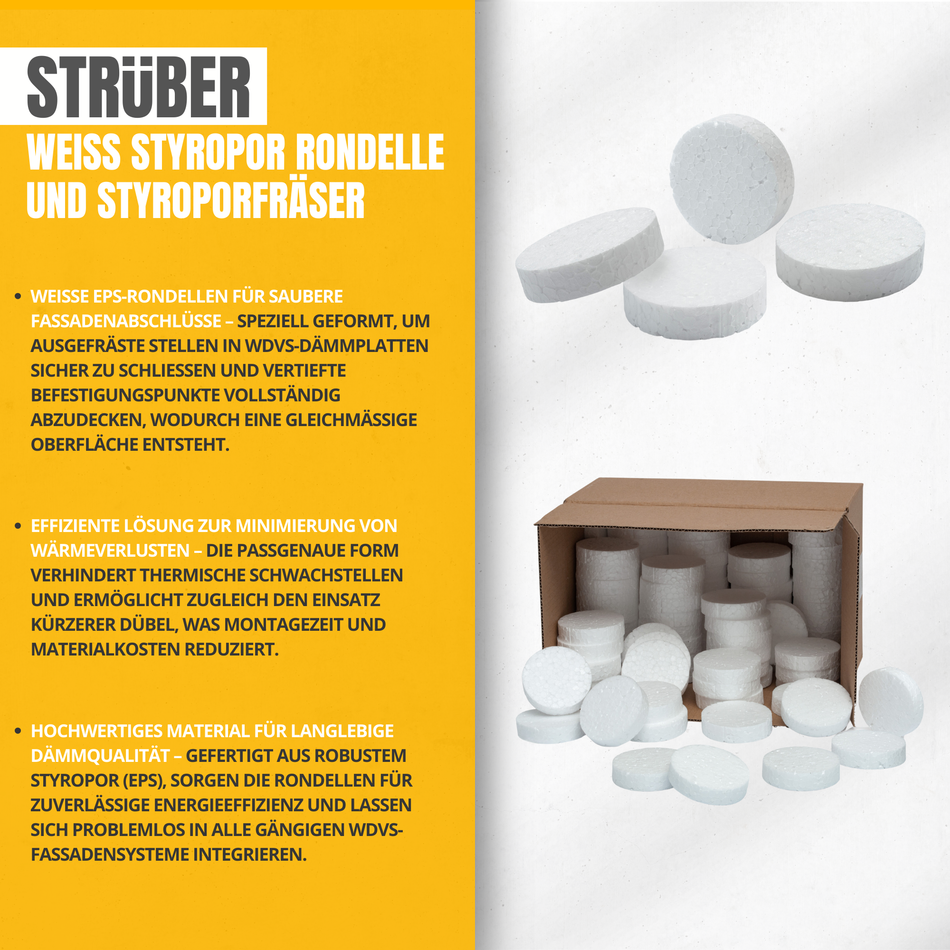 STRÜBER Styropor Rondelle 100 Stk. / Weiß - Scheiben für WDVS