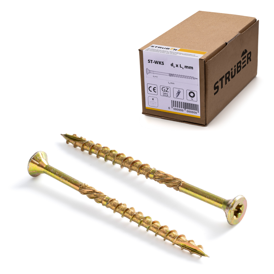STRÜBER Holzschrauben 3,5x40 mm / 200 Stk. - Spanplattenschrauben mit Senkkopf und Torx-Antrieb - Gelb verzinkte Universalschrauben
