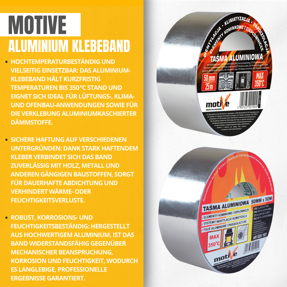 Aluminium Klebeband – temperaturbeständig bis 350°C - 25m