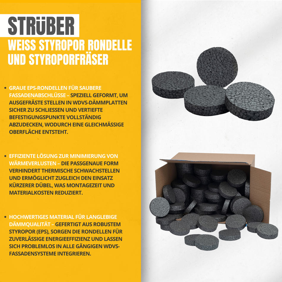 STRÜBER Styropor Rondelle 100 Stk. / Grau - Scheiben für WDVS
