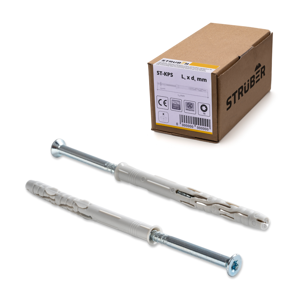 STRÜBER Rahmendübel 10x200 mm / 25 Stk. - Fensterrahmendübel mit Senkkopfschrauben Torx - Langschaftdübel