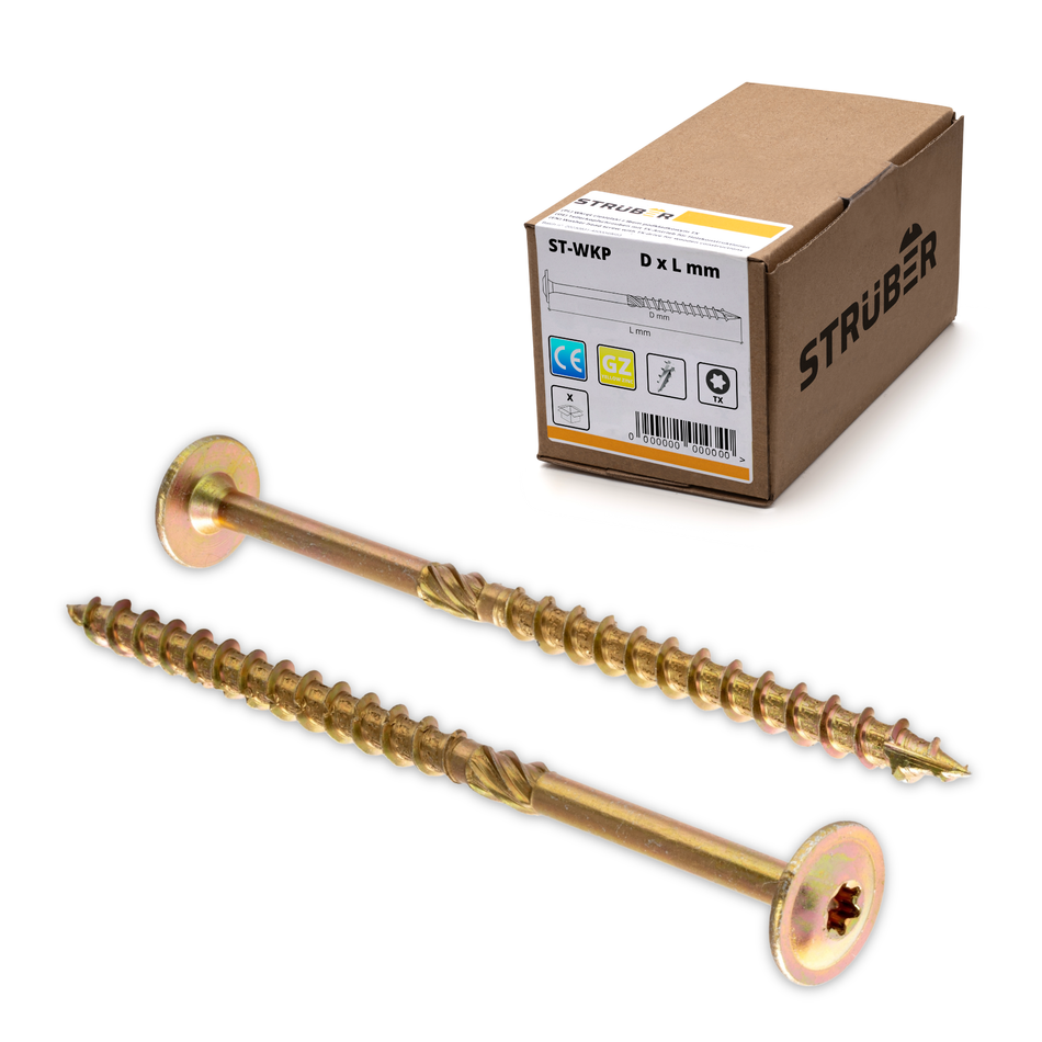 STRÜBER Tellerkopfschrauben 6x220 mm / 100 Stk. - Holzschrauben mit Torx-Antrieb - Gelb verzinkte Konstruktionsschrauben