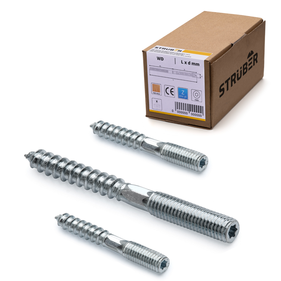 STRÜBER Stockschrauben 8x60 mm / 100 Stk. - verzinkt Doppelgewindeschrauben mit Torx-Antrieb