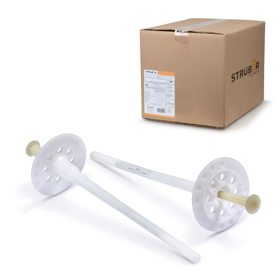 STRÜBER Dämmstoffdübel 8 x 115 mm / 200 Stk. - Tellerdübel aus Nylon mit Kunststoffnagel - Schlagdübel für WDVS - Thermodübel für Styropor EPS