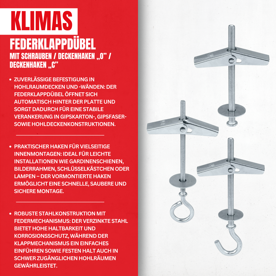 Federklappdübel 4x50 mm / 50 Stk. - Kippdübel mit Schrauben