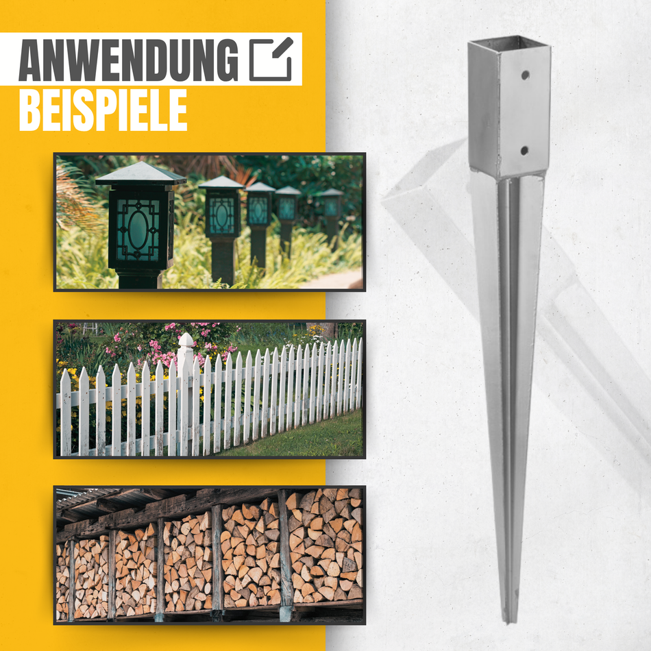 STRÜBER Einschlagbodenhülse 71 x 71 mm / Länge 750 mm - Feuerverzinkt Pfostenträger - Einschlaghülse für Vierkantholzpfosten - Stahl Bodenhülse
