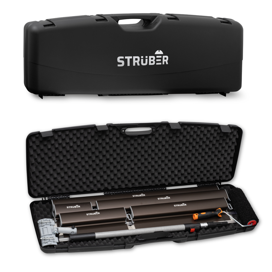 STRÜBER Flächenspachtel Set - 5 x Spachtel mit Aluminium Z-Griff (250mm, 400mm, 600mm, 800mm, 1000mm) + Teleskopstange + Adapter + Rollspachtel + Werkzeugkoffer / 9-tlg. SET