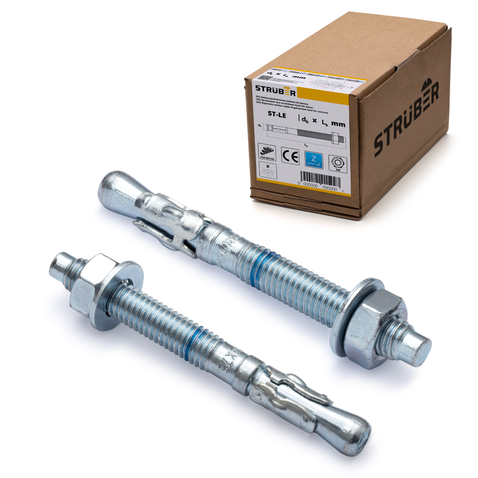 STRÜBER Schwerlastanker M12 x 120 mm / 50 Stück - Keilanker aus verzinktem Stahl - Stahlanker für Beton - Bolzenanker - Schwerlastdübel