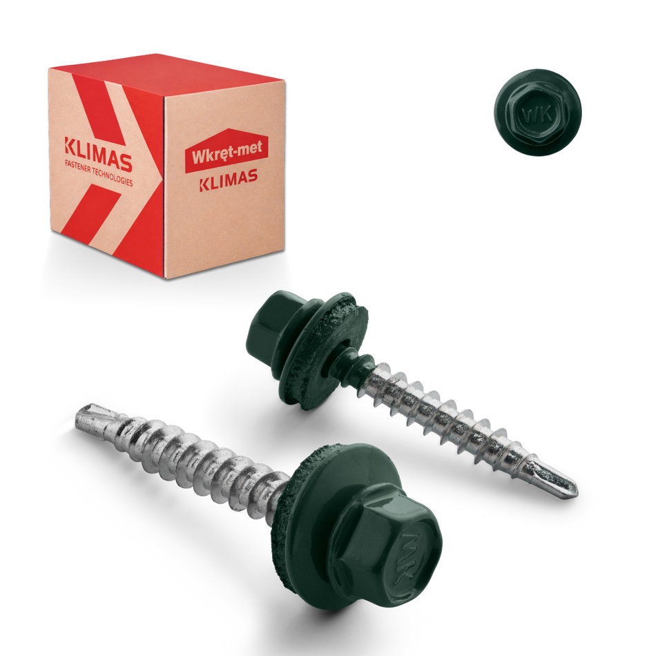 KLIMAS Trapezblechschrauben 4,8x55 mm / 200 Stk. / RAL 6005 - Moosgrün - Selbstbohrende Bohrschrauben mit Dichtscheibe