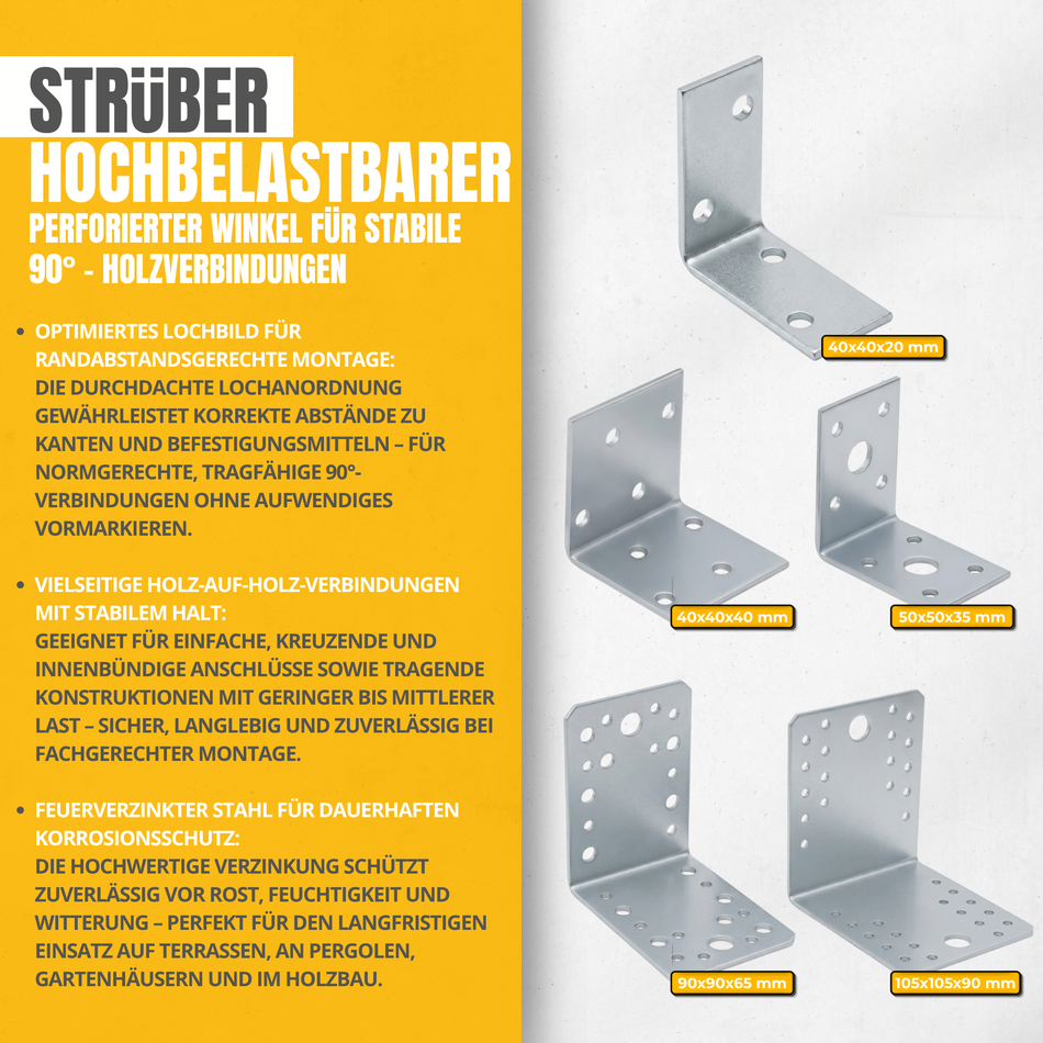 STRÜBER Winkelverbinder 90x90x65 mm / 10 Stück