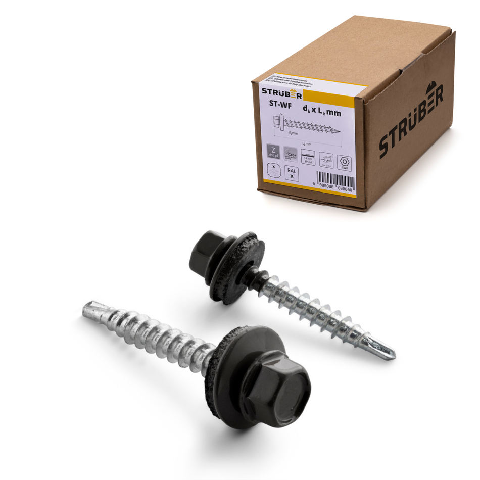 STRÜBER Trapezblechschrauben 4,8x55 mm / 250 Stk. / RAL 7016 – Anthrazitgrau - Selbstbohrende Bohrschrauben mit Dichtscheibe