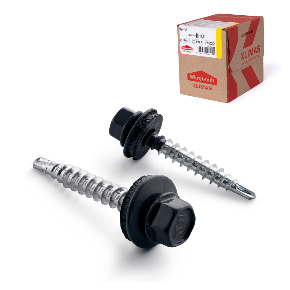 KLIMAS Trapezblechschrauben 4,8x25 mm / 250 Stk. / RAL 7016 - Anthrazitgrau - Selbstbohrende Bohrschrauben mit Dichtscheibe