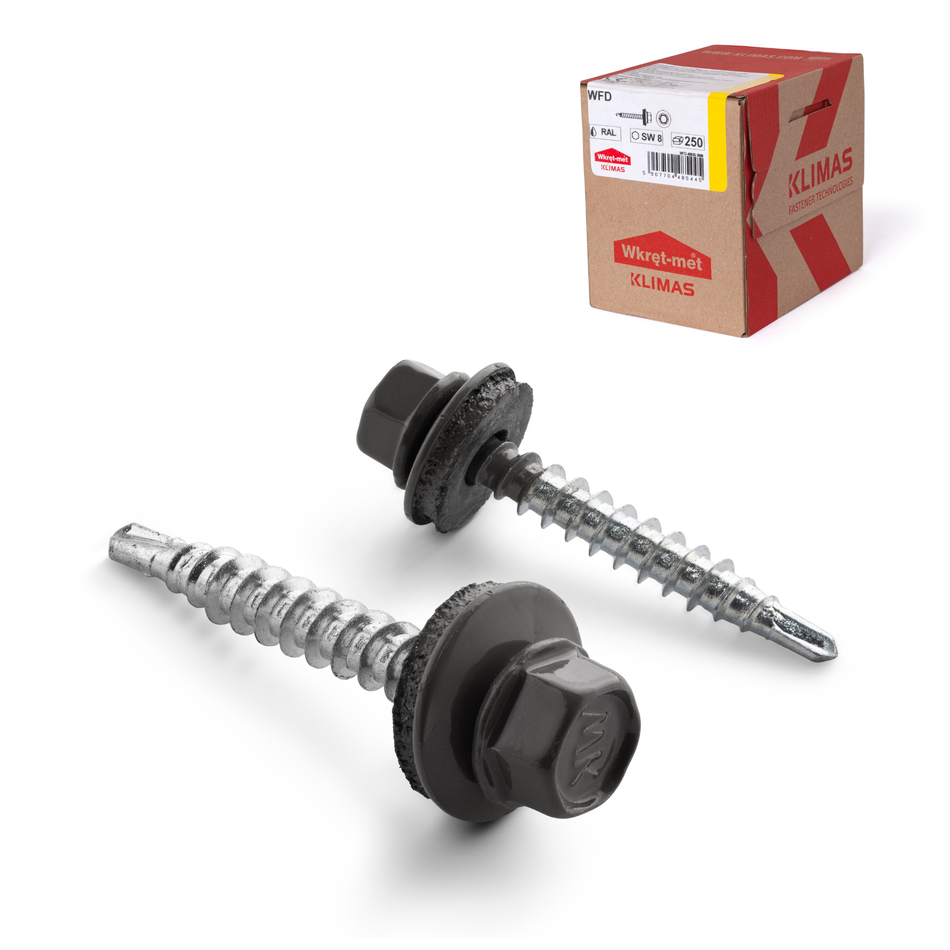 KLIMAS Trapezblechschrauben 4,8x35 mm / 250 Stk. / RAL 7024 - Graphitgrau - Selbstbohrende Bohrschrauben mit Dichtscheibe