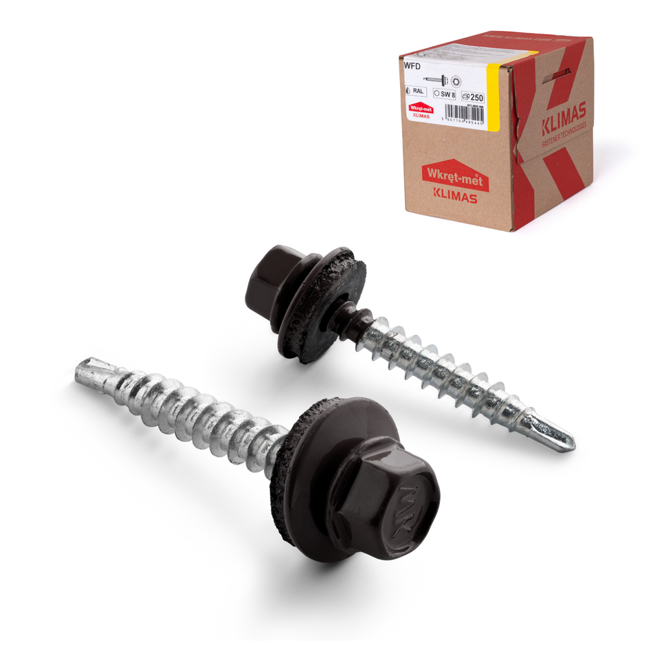 KLIMAS Trapezblechschrauben 4,8x25 mm / 200 Stk. / RAL 8019 - Graubraun - Selbstbohrende Bohrschrauben mit Dichtscheibe