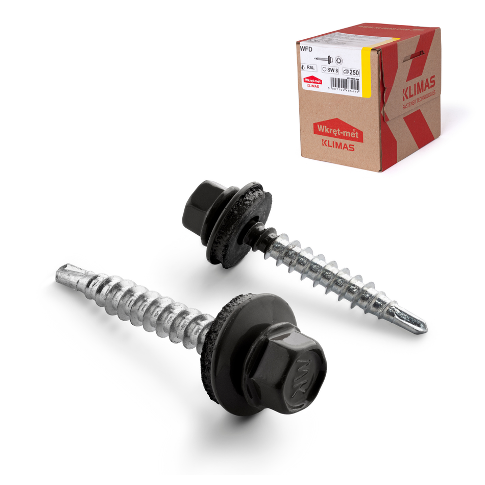 KLIMAS Trapezblechschrauben 4,8x55 mm / 200 Stk. / RAL 9005 - Schwarz - Selbstbohrende Bohrschrauben mit Dichtscheibe