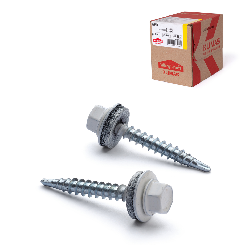 KLIMAS Trapezblechschrauben 4,8x55 mm / 200 Stk. / RAL 9010 - Reinweiß - Selbstbohrende Bohrschrauben mit Dichtscheibe