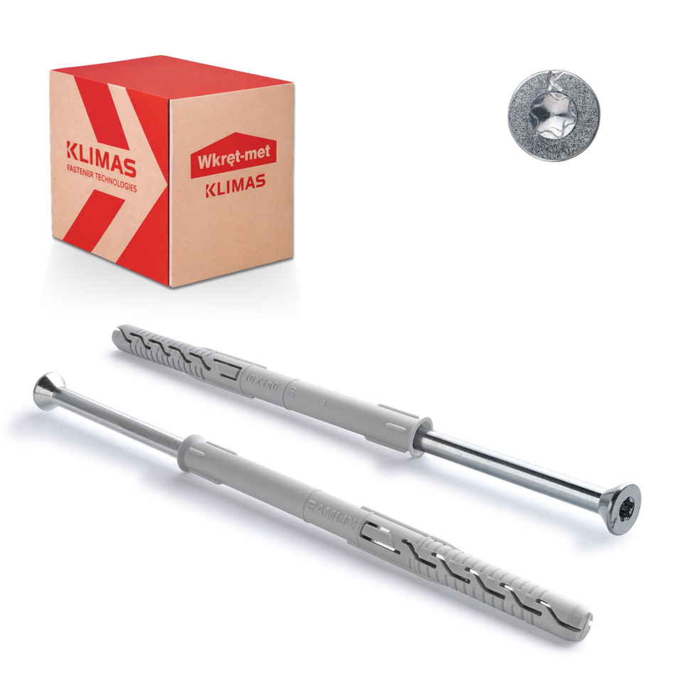 KLIMAS Rahmendübel 8x80 mm / 50 Stk. - Fensterrahmendübel mit Senkkopfschrauben Torx - Langschaftdübel