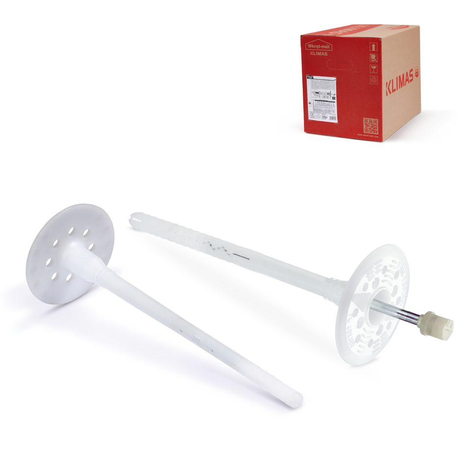 KLIMAS Dämmstoffdübel 8x95mm / 200 Stk. mit Metalldorn - Tellerdübel aus Nylon mit Stahlnagel - Schlagdübel für WDVS - Thermodübel für Mineralwolle und Styropor