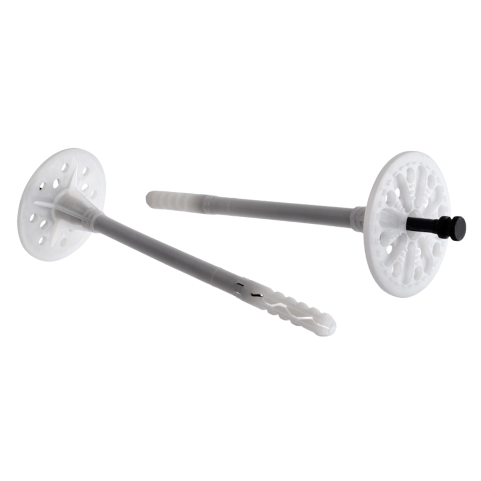 KLIMAS Dämmstoffdübel 10x220mm / 100 Stk. - Tellerdübel aus Nylon mit Kunststoffnagel - Schlagdübel für WDVS - Thermodübel für Styropor EPS