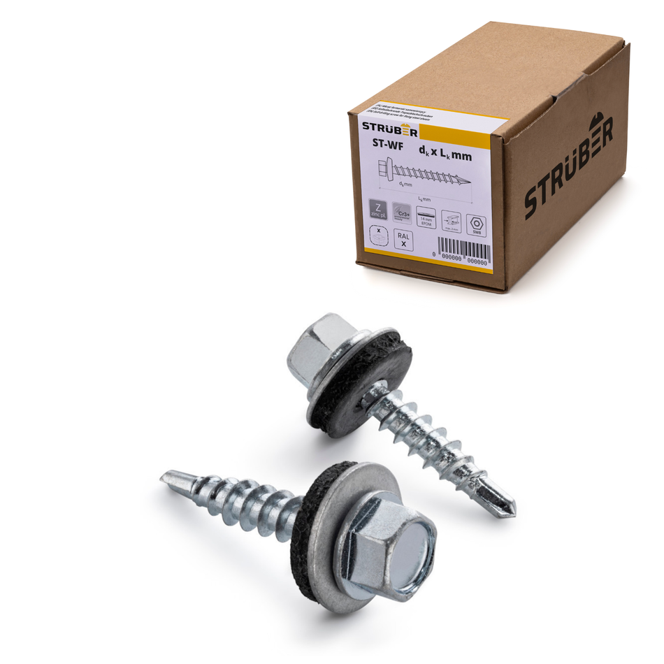 STRÜBER Trapezblechschrauben 4,8x20 mm / 250 Stk. / RAL Verzinkt – Selbstbohrende Bohrschrauben mit Dichtscheibe