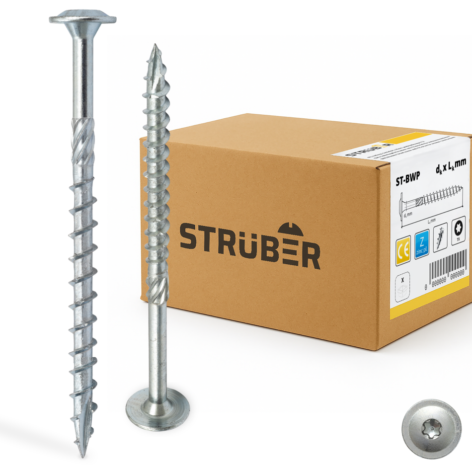 STRÜBER Tellerkopfschrauben 6x30 mm / 100 Stk. - Holzschrauben mit Torx-Antrieb - Verzinkte Konstruktionsschrauben