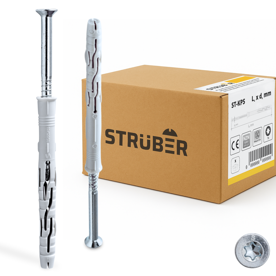 STRÜBER Rahmendübel 8x80 mm / 100 Stk. - Fensterrahmendübel mit Senkkopfschrauben Torx - Langschaftdübel