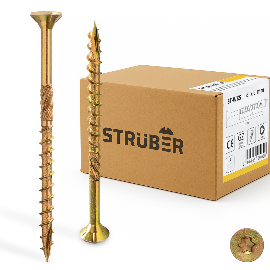 STRÜBER Holzschrauben 3,0x30 mm / 200 Stk. - Spanplattenschrauben mit Senkkopf und Torx-Antrieb - Gelb verzinkte Universalschrauben