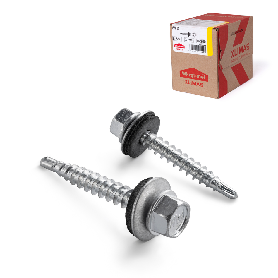 KLIMAS Trapezblechschrauben 4,8x25 mm / 250 Stk. / RAL Verzinkt – Selbstbohrende Bohrschrauben mit Dichtscheibe