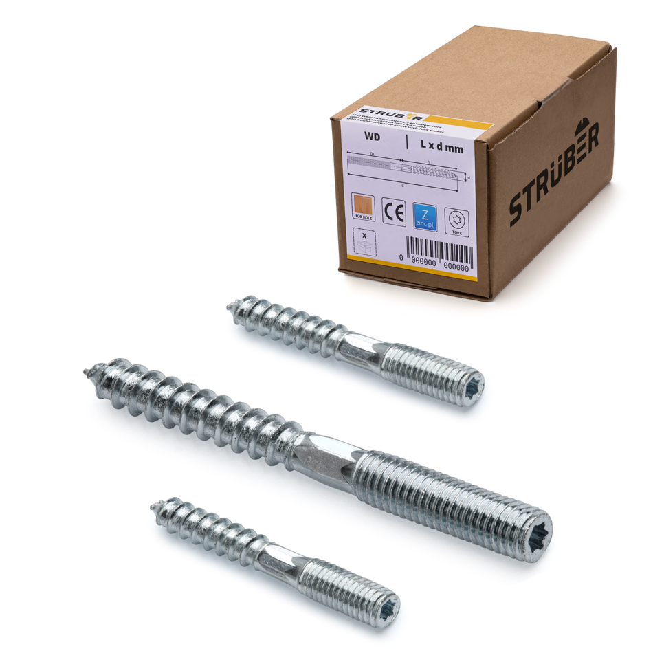 STRÜBER Stockschrauben 8x60 mm / 100 Stk. - verzinkt Doppelgewindeschrauben mit Torx-Antrieb