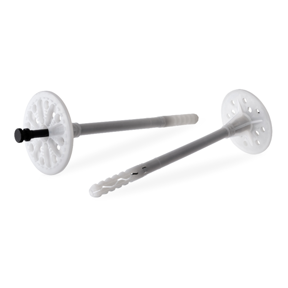 KLIMAS Dämmstoffdübel 10x220mm / 100 Stk. - Tellerdübel aus Nylon mit Kunststoffnagel - Schlagdübel für WDVS - Thermodübel für Styropor EPS