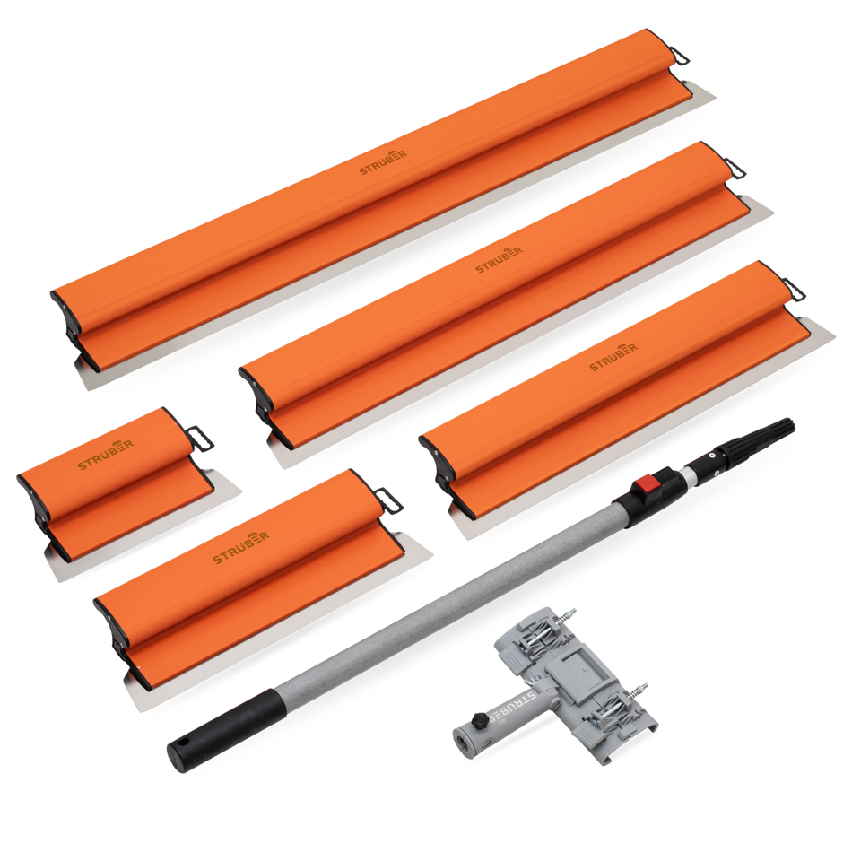 STRÜBER Flächenspachtel 600 mm mit handlichem Alu-Griff und austauschbarem Edelstahlblatt 0,3 mm - Dekorspachtel für Trockenbau – Fassadenspachtel