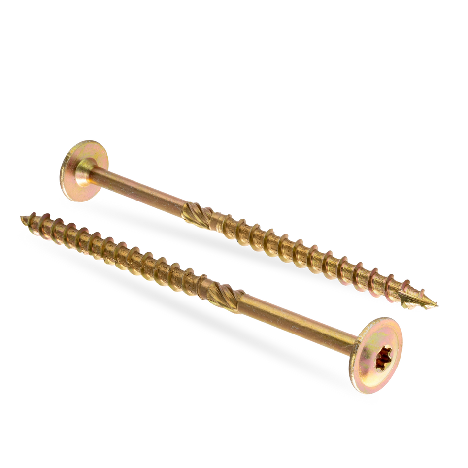 STRÜBER Tellerkopfschrauben 8x200 mm / 50 Stk. - Holzschrauben mit Torx-Antrieb - Gelb verzinkte Konstruktionsschrauben